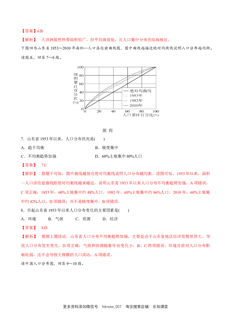 新教材精创1.1人口分布同步练习（1）（解析版）_E015高中全科试卷_地理试题_必修2_2.同步练习_同步练习（第二套）