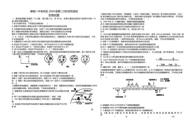 山东省聊城第一中学2024-2025学年高一下学期第二次月考试题生物Word版含解析_2024-2025高一（7-7月题库）_2025年7月_250702山东省聊城第一中学2024-2025学年高一下学期第二次月考试题