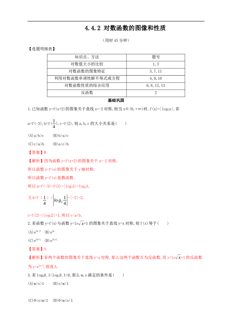 4.4.2对数函数的图像和性质练习（2）（解析版）_E015高中全科试卷_数学试题_必修1_02.同步练习_2.同步练习（第二套）_同步练习配套人教A版数学_第4章指数函数与对数函数