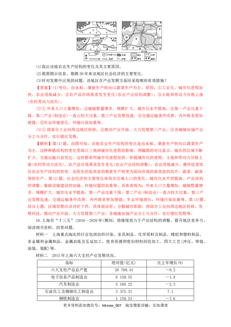 新教材精创3.2地区产业结构的变化同步训练解析版_E015高中全科试卷_地理试题_选修2_2.同步练习_同步练习（第三套）