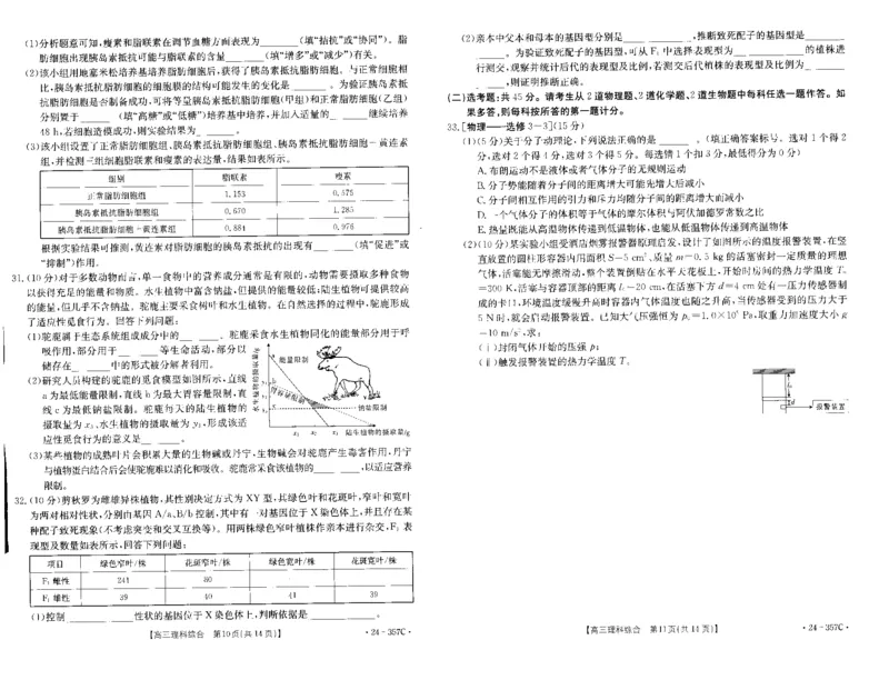 内蒙古2024届高三下学期开学考试理综(1)_2024年2月_022月合集_2024届内蒙古高三下学期开学考试（金太阳357C）