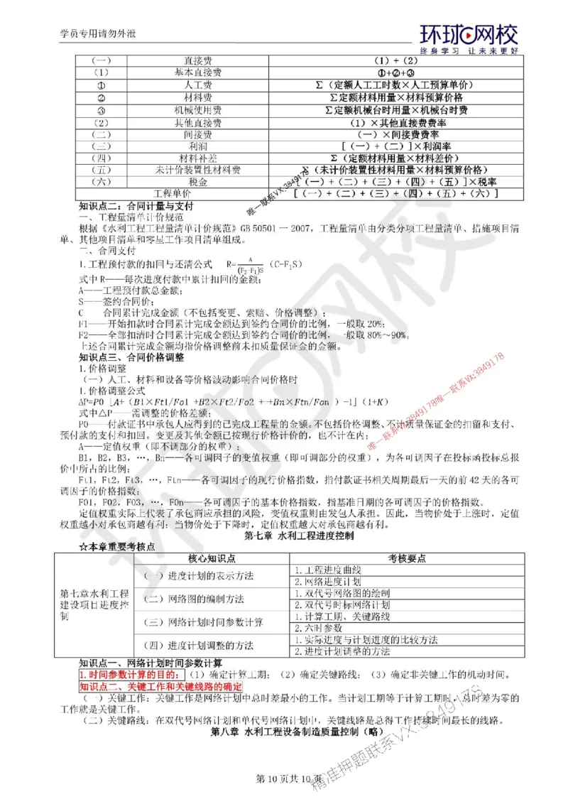 2025环球网校监理工程师《建设工程监理案例分析》（水利）考前十页纸_监理工程师_2025监理工程师_2025年监理工程师SVIP_2025年监理水利案例SVIP