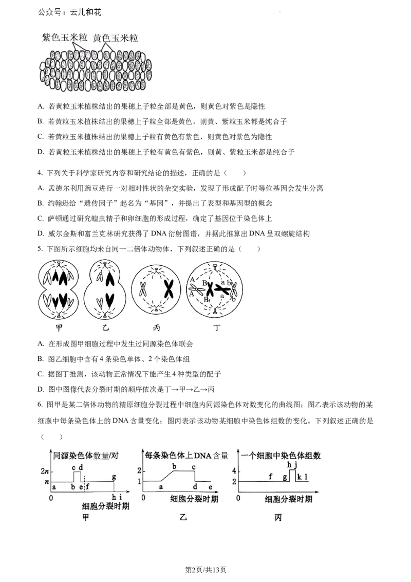 河北省保定市2023-2024学年高一下学期期末调研考试生物试题_2024-2025高一（7-7月题库）_2024年7月试卷_0704河北省保定市2023-2024学年高一下学期期末调研考试