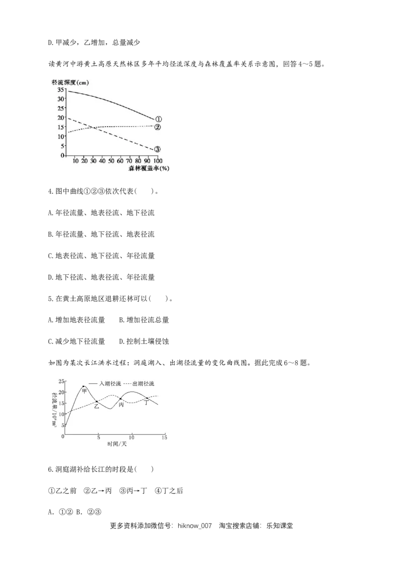 新教材精创4.1陆地水体及其相互关系（同步练习）原卷版_E015高中全科试卷_地理试题_选修1_2.同步练习_同步练习-第2套