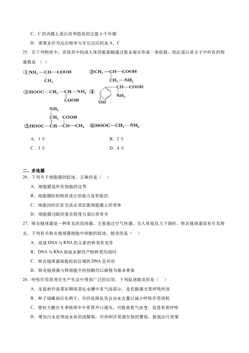内蒙古自治区鄂尔多斯市第一中学2025-2026学年高一上学期12月月考生物试卷（含答案）_2024-2025高一（7-7月题库）_2026年1月高一