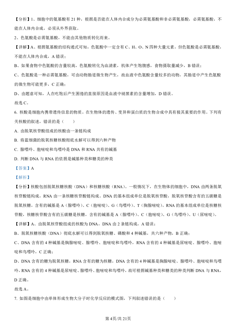 吉林省长春第二实验中学2024-2025学年高一上学期期中考试生物PDF版含解析（可编辑）_2024-2025高一（7-7月题库）_2024年12月试卷