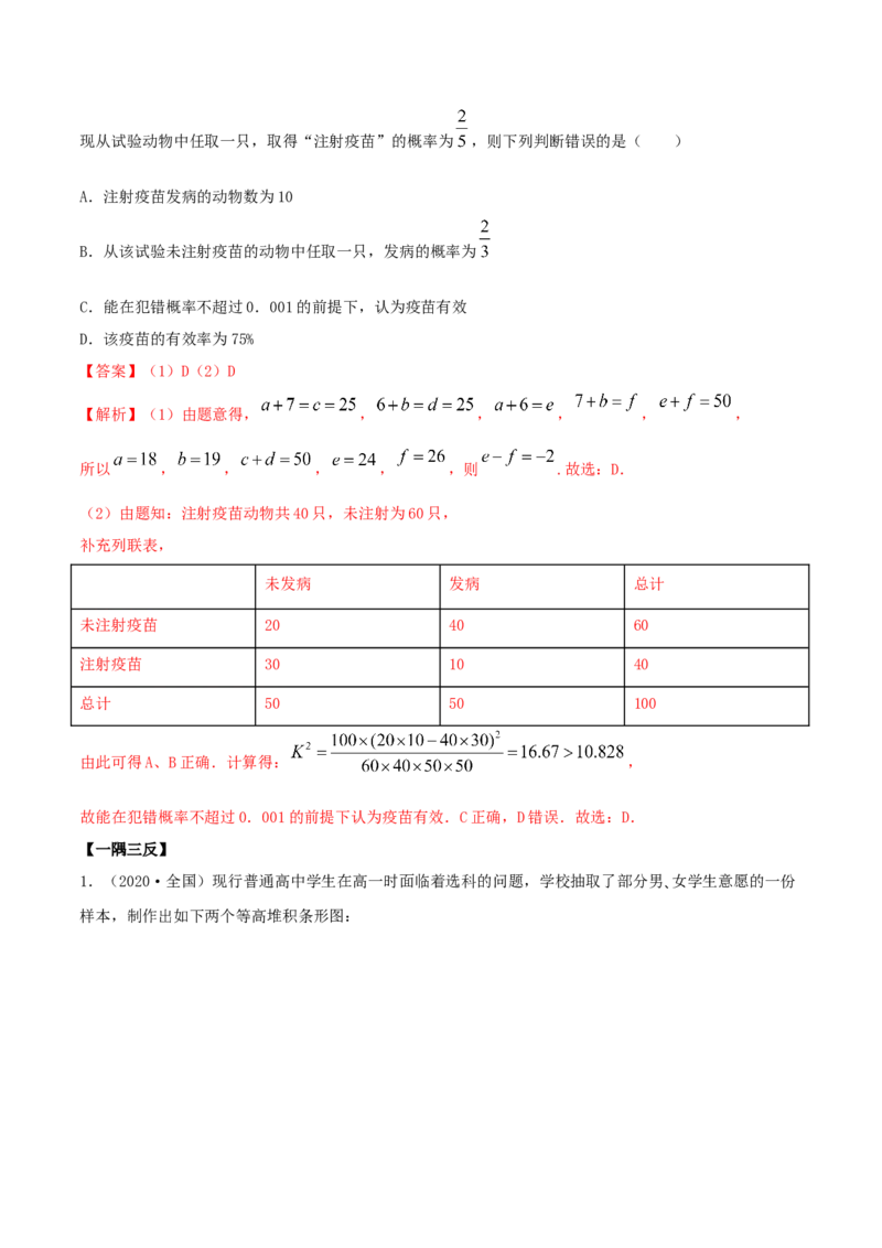 8.3分类变量与列联表（精讲）（解析版）_E015高中全科试卷_数学试题_选修3_02.同步练习_同步练习（第二套）