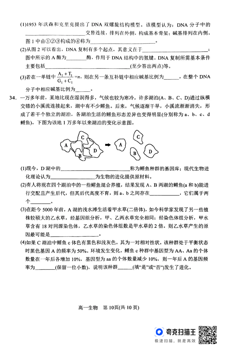 2024年春期高中一年级期终质量评估生物试题_2024-2025高一（7-7月题库）_2024年8月试卷_0804河南省南阳市2023-2024学年高一下学期期末质量评估
