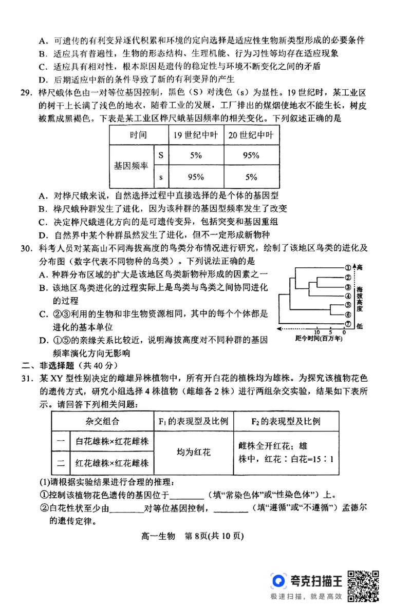 2024年春期高中一年级期终质量评估生物试题_2024-2025高一（7-7月题库）_2024年8月试卷_0804河南省南阳市2023-2024学年高一下学期期末质量评估