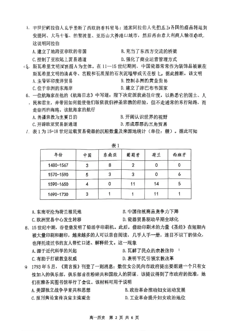 江苏省南通市2024-2025学年高一下学期期中考试历史PDF版含答案_2024-2025高一（7-7月题库）_2025年04月试卷_0427江苏省南通市2024-2025学年高一下学期期中考试