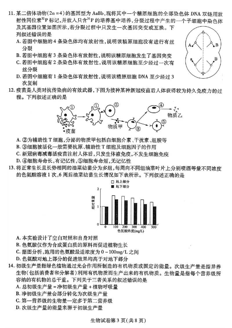 东北三省三校二模-生物+(1)_2024年4月_024月合集_2024届东北三省三校高三第二次联合模拟考试