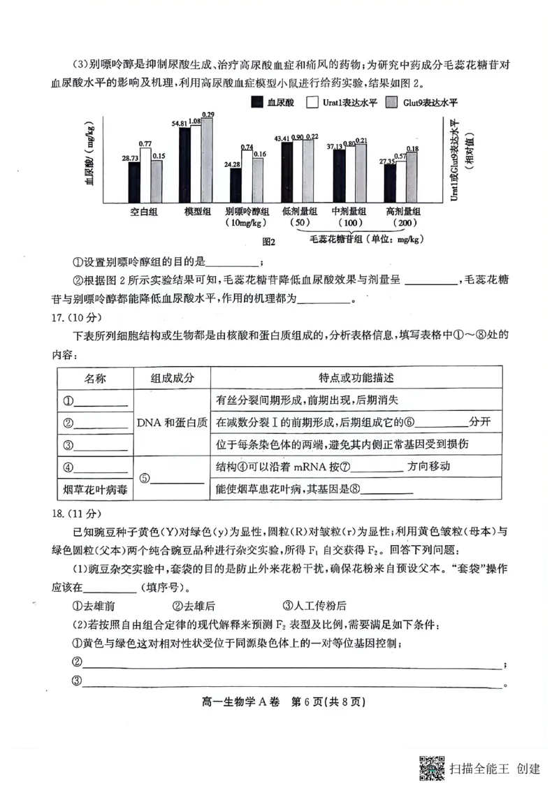 安徽省铜陵市等三市2023-2024学年高一下学期生物期末考试_2024-2025高一（7-7月题库）_2024年7月试卷_0724安徽省安庆市、铜陵市、池州市三市2023-2024学年高一下学期联合期末检测