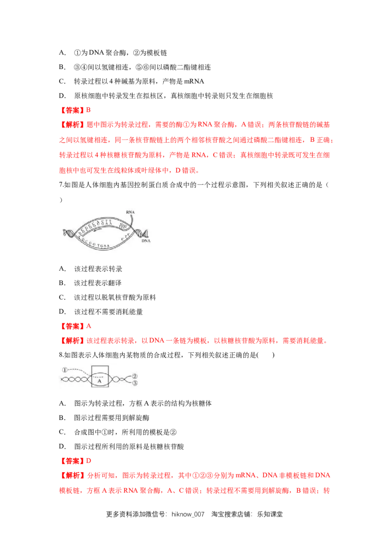 新教材精创4.1.1基因指导蛋白质的合成练习（1）（解析版）_E015高中全科试卷_生物试题_必修2_2.同步练习_1、同步练习
