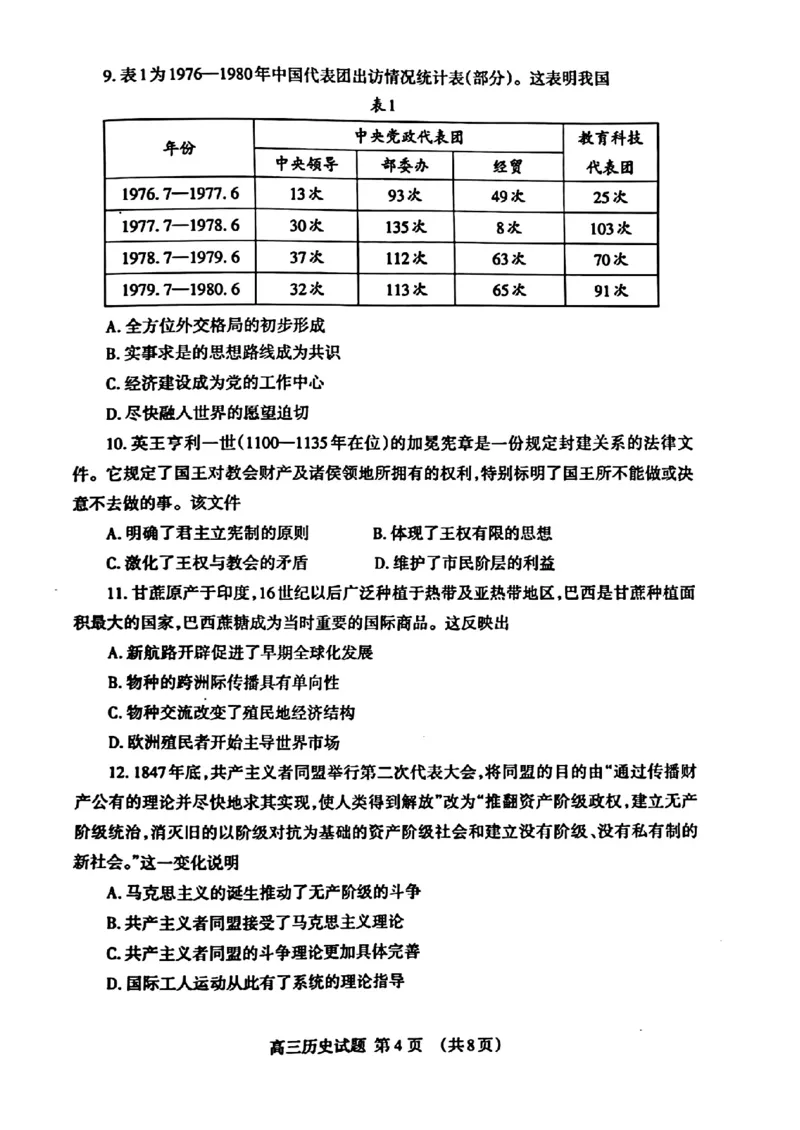 历史试题_2024年5月_01按日期_1号_2024届山东省泰安市高三4月二轮检测_2024届山东省泰安市高三4月二轮检测历史