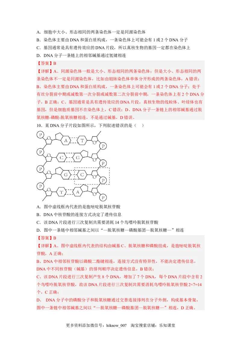 3.4基因通常是有遗传效应的DNA片段（解析版）_E015高中全科试卷_生物试题_必修2_2.同步练习_2、课后培优练2023