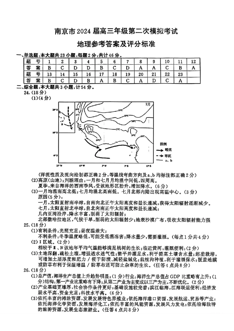 南京二模地理答案_2024年5月_01按日期_10号_2024届江苏省南京市高三二模_江苏省南京市2024届高三二模地理