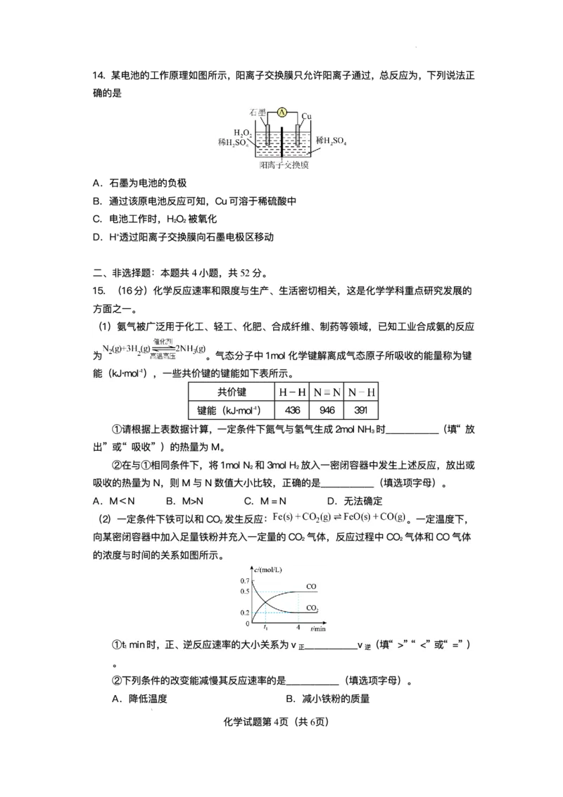 云南省玉溪第一中学2024-2025学年高一下学期6月月考-化学试题_2024-2025高一（7-7月题库）_2025年7月_250705云南省玉溪市红塔区玉溪第一中学2024-2025学年高一下学期6月月考