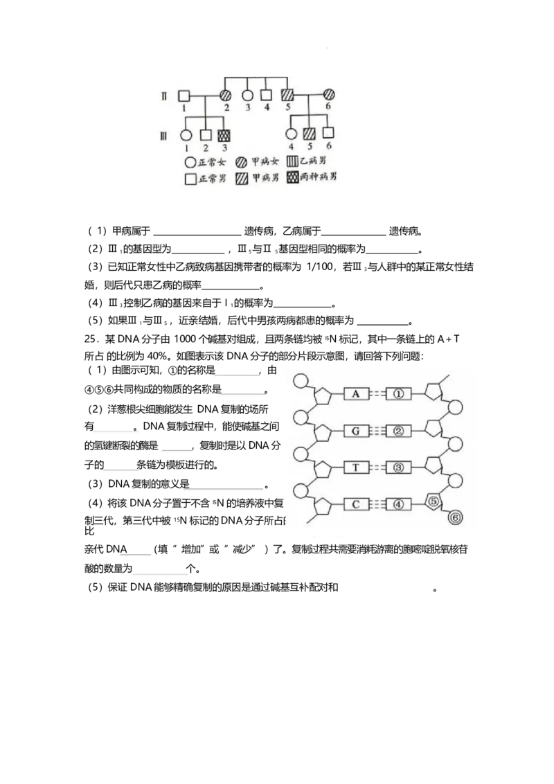 山东师范大学附属中学2024-2025学年高一下学期4月期中考试生物试卷（含答案）_2024-2025高一（7-7月题库）_2025年05月试卷_0517山东师范大学附属中学2024-2025学年高一下学期4月期中考试