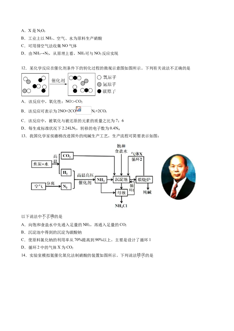 专题02氮及其化合物专项训练-高一化学下学期期中专项复习（人教版2019必修第二册）（原卷版）_E015高中全科试卷_化学试题_必修2_2.新版人教版高中化学试卷必修二_6.期中专项复习