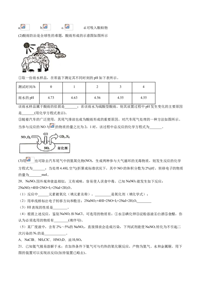 专题02氮及其化合物专项训练-高一化学下学期期中专项复习（人教版2019必修第二册）（原卷版）_E015高中全科试卷_化学试题_必修2_2.新版人教版高中化学试卷必修二_6.期中专项复习