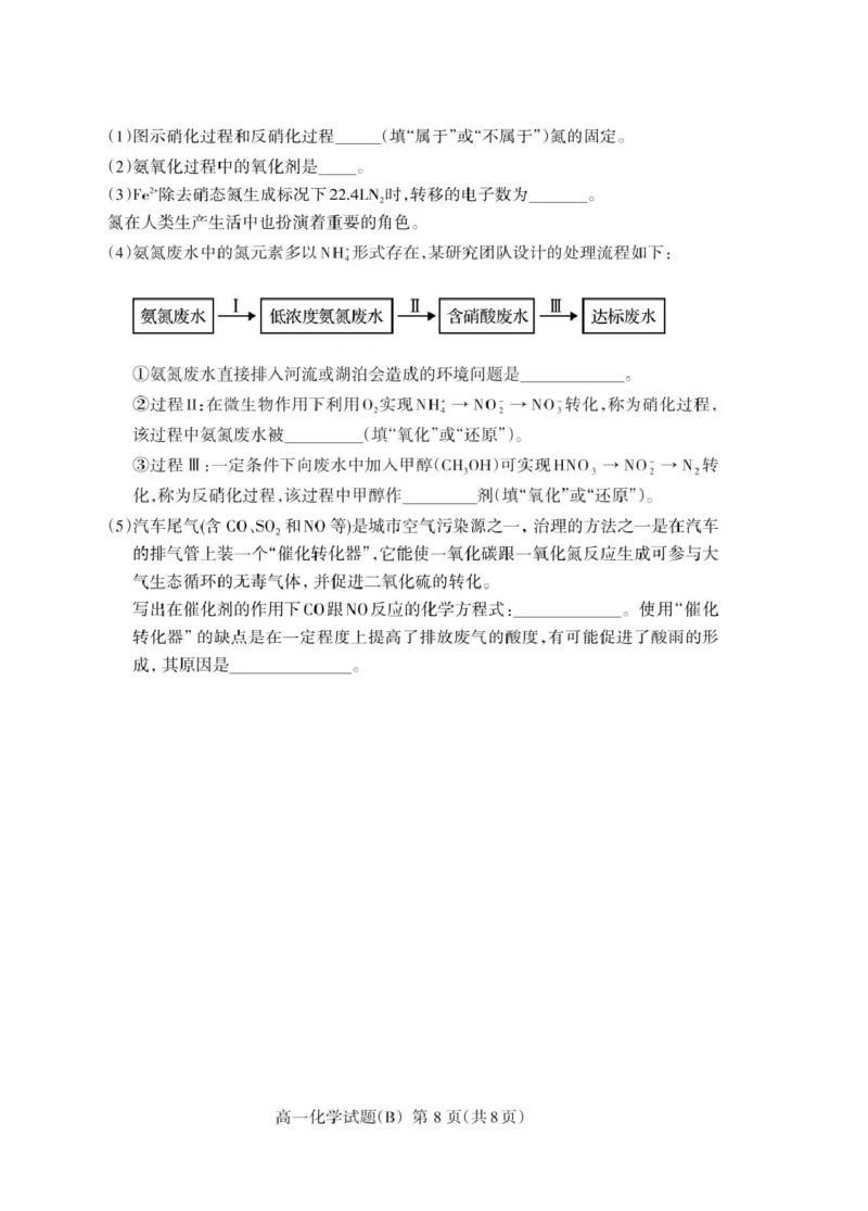 山东省泰安市2024-2025学年高一上学期期末考试化学（B）试卷（PDF版，含答案）_2024-2025高一（7-7月题库）_2025年02月试卷_0226山东省泰安市2024-2025学年高一上学期期末考试