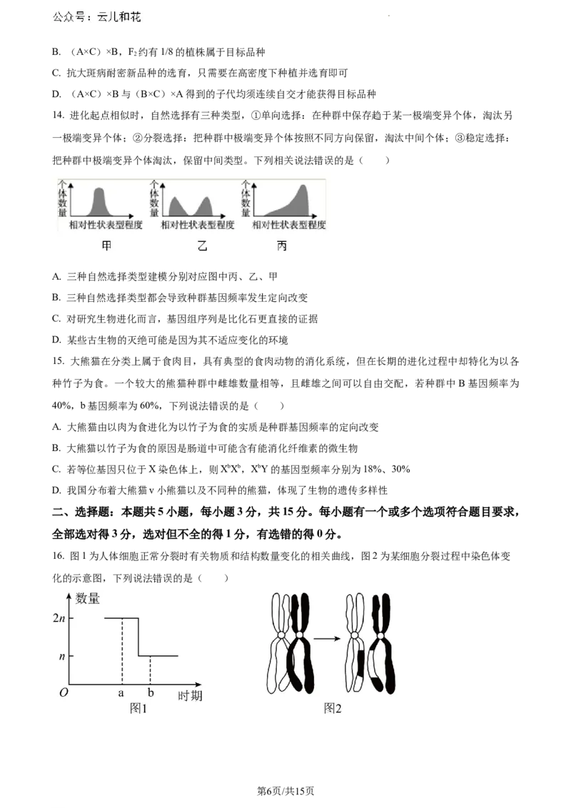 山东省泰安市2023-2024学年高一下学期7月期末考试生物试题_2024-2025高一（7-7月题库）_2024年8月试卷_0804山东省泰安市2023-2024学年高一下学期期末考试