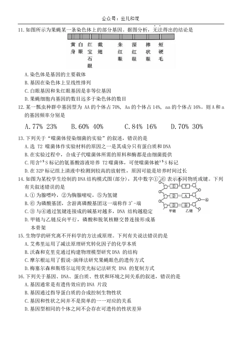 四川省内江市2023-2024学年高一下学期期末考试生物试题_2024-2025高一（7-7月题库）_2024年8月试卷_0824四川省内江市2023-2024学年高一下学期期末考试