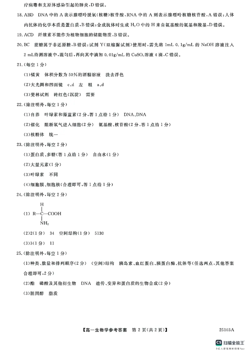 山东省菏泽市鄄城县第一中学2024-2025学年高一上学期10月月考生物试题_2024-2025高一（7-7月题库）_2024年10月试卷_1024山东省菏泽市鄄城县第一中学2024-2025学年高一上学期10月月考