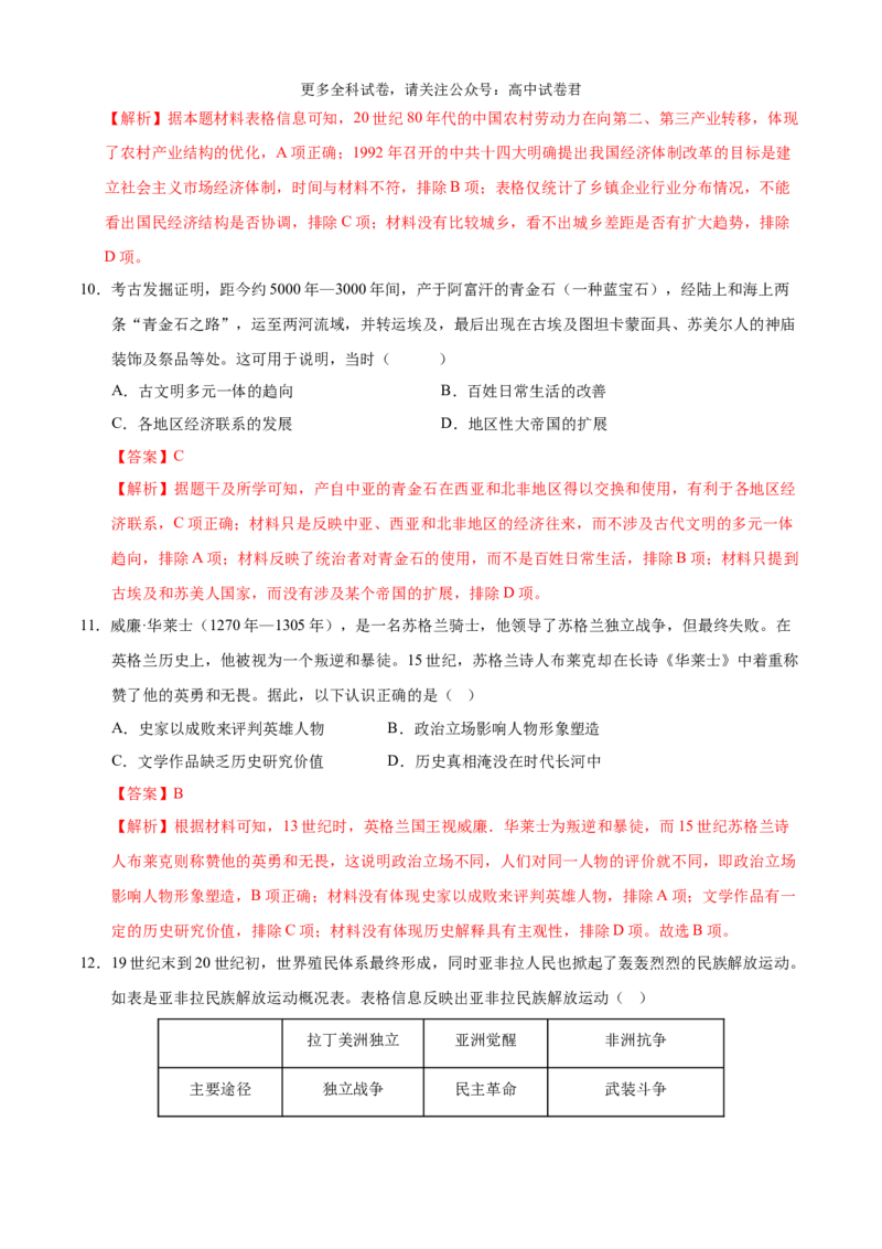 历史（九省联考考后提升卷，安徽卷）（解析版）_2024年4月_其他_2024年1月新&ldquo;九省联考&rdquo;考后提升卷（原卷+解析）_2024年1月&ldquo;九省联考&rdquo;历史真题完全解读与考后提升