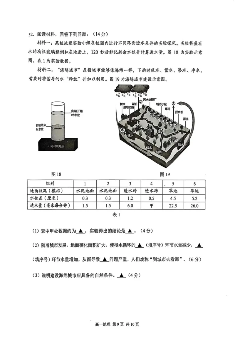 江苏省苏州市2024-2025学年高一上学期期末学业质量阳光指标调研地理试卷（PDF版，含答案）_2024-2025高一（7-7月题库）_2025年02月试卷