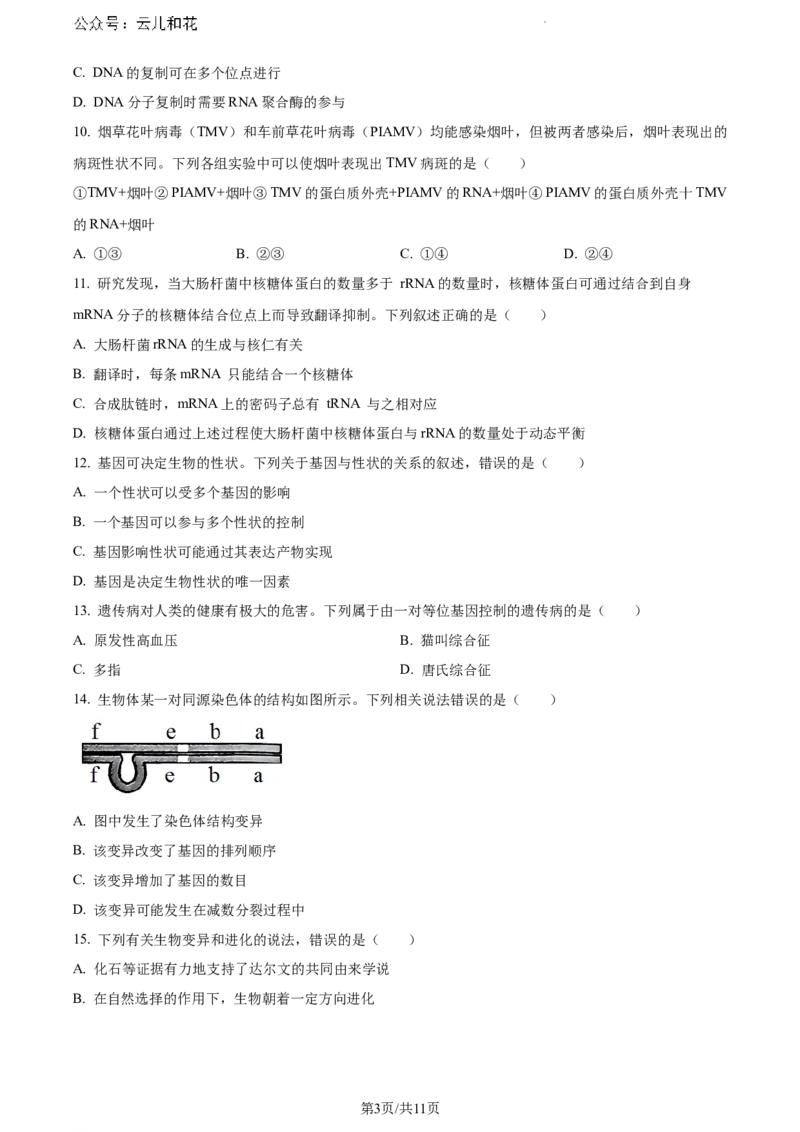 内蒙古自治区巴彦淖尔市2023-2024学年高一下学期7月期末生物试题_2024-2025高一（7-7月题库）_2024年7月试卷_0727内蒙古自治区巴彦淖尔市2023-2024学年高一下学期期末考试（金太阳612A）