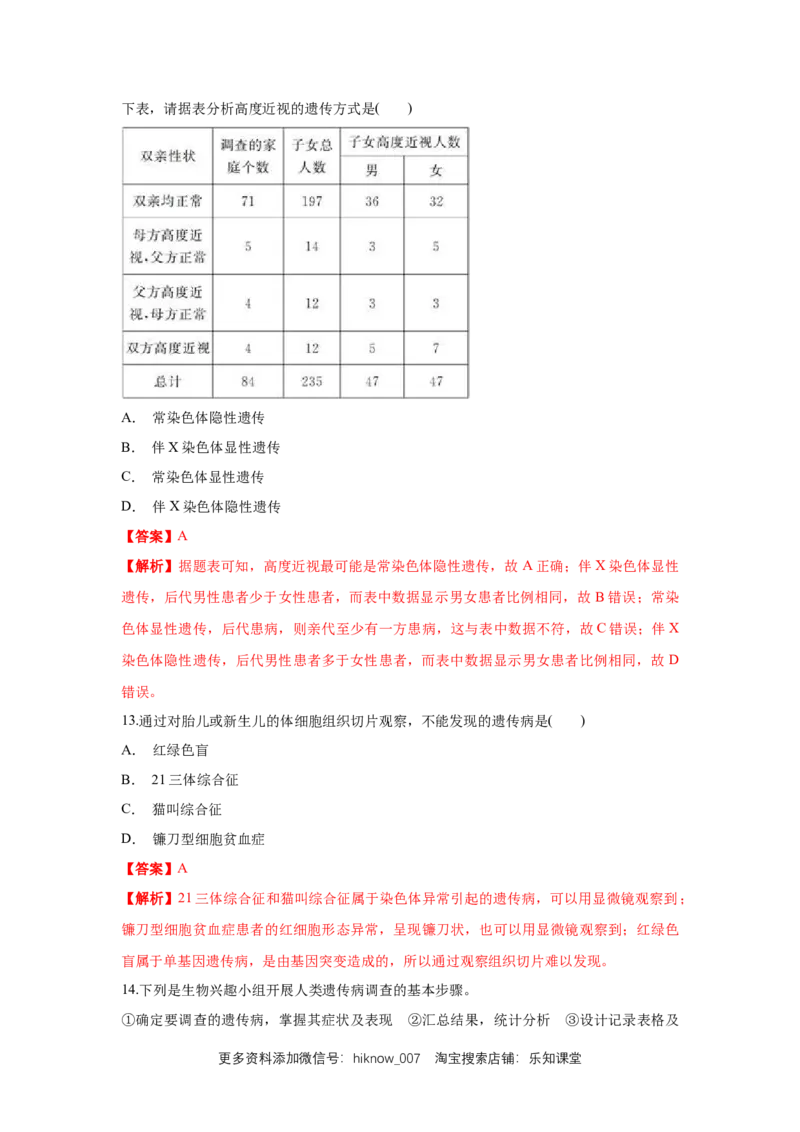 新教材精创5.3人类遗传病练习（1）（解析版）_E015高中全科试卷_生物试题_必修2_2.同步练习_1、同步练习_新教材精创5.3人类遗传病练习（1）-人教版高中生物必修2遗传与进化