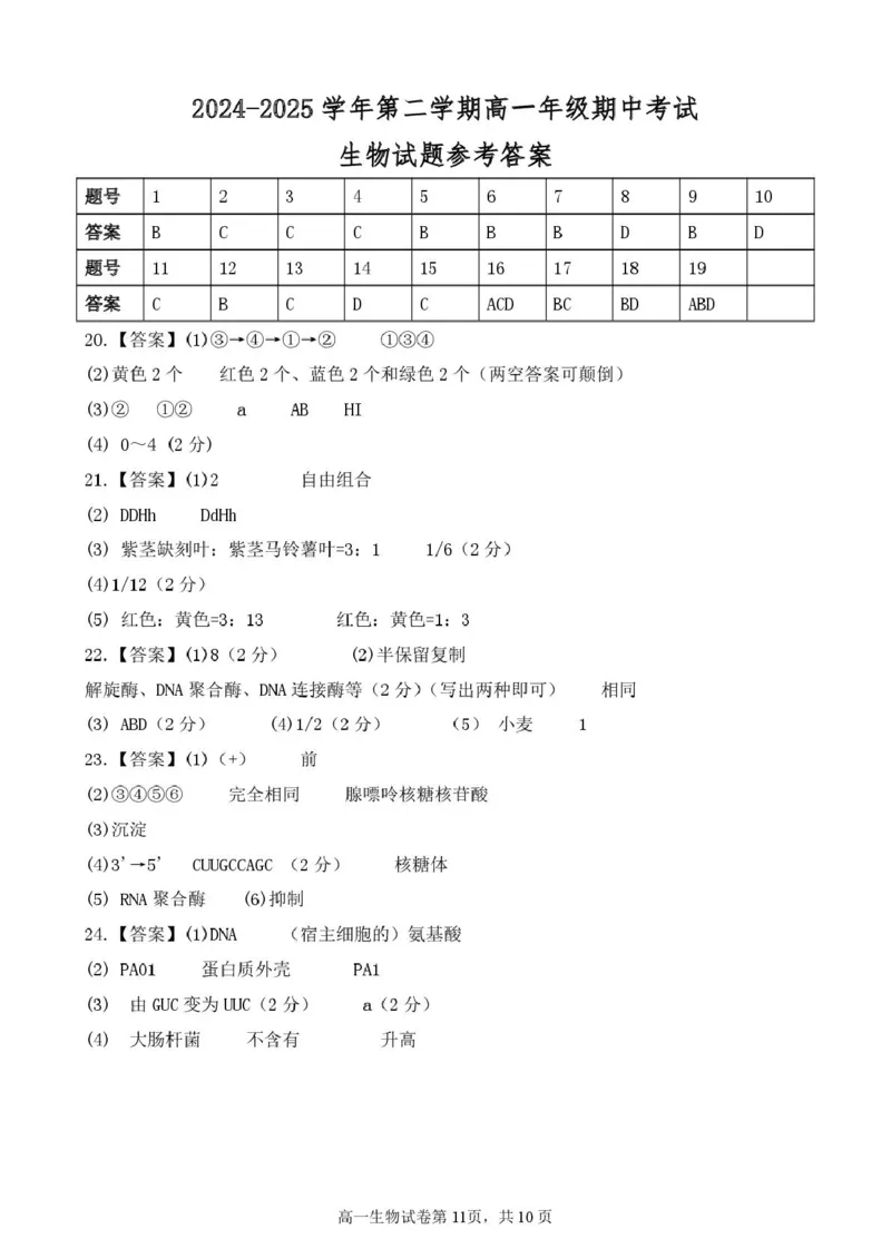 江苏省盐城市五校2024-2025学年高一下学期5月期中生物试卷（扫描版，含答案）_2024-2025高一（7-7月题库）_2025年05月试卷_0520江苏省盐城市五校2024-2025学年高一下学期5月期中
