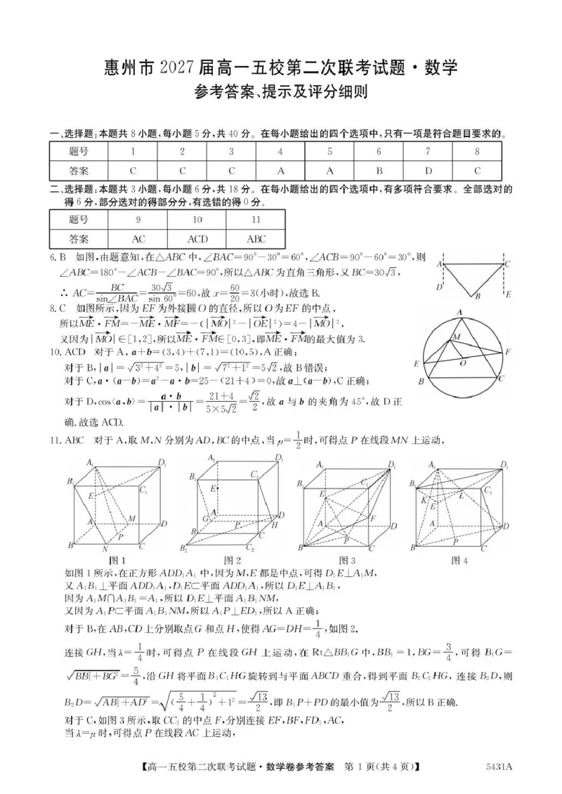 广东省惠州市五校2024-2025学年高一下学期第二次联考数学试卷(图片版含答案)_2024-2025高一（7-7月题库）_2025年6月7.10新增_0603广东省惠州市五校2024-2025学年高一下学期第二次联考
