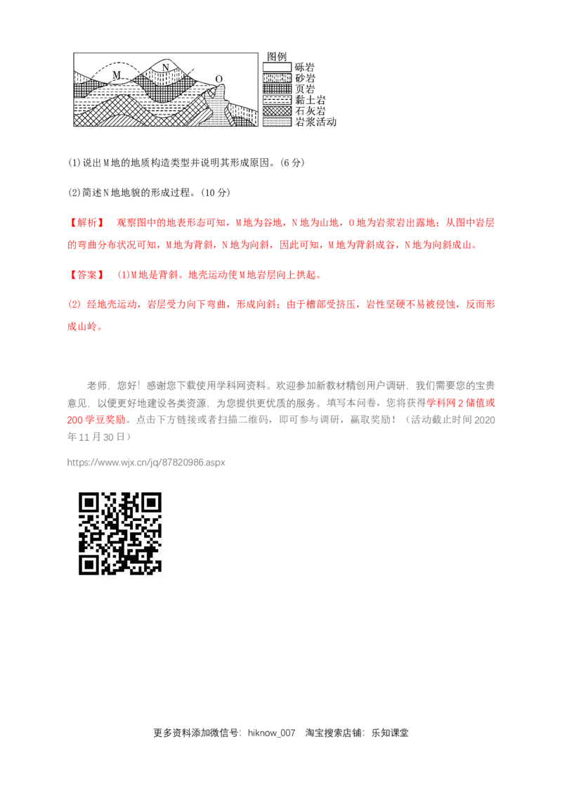 新教材精创2.2构造地貌的形成同步练习（解析版）-人教版高中地理选择性必修1_E015高中全科试卷_地理试题_选修1_2.同步练习_同步练习-第2套