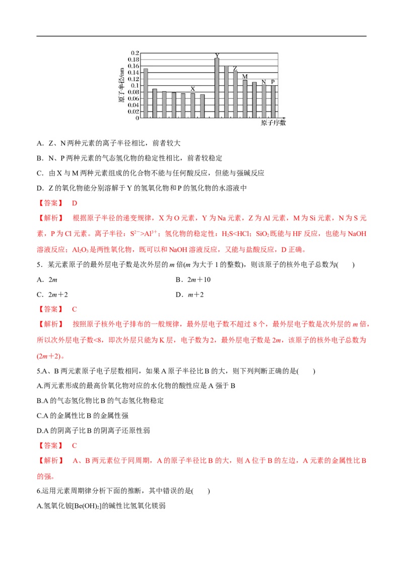 新教材精创4.2.1元素性质的周期性变化规律练习（2）（解析版）_E015高中全科试卷_化学试题_必修1_1.新版人教版高中化学试卷必修一_1.同步练习_5.同步练习（第五套）