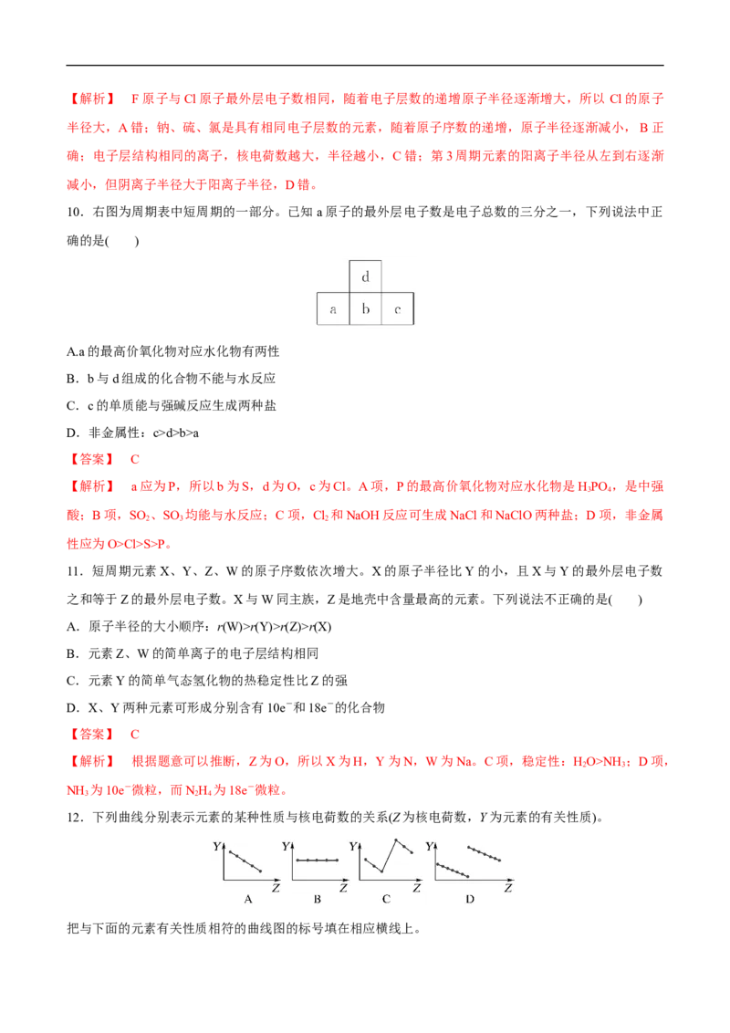 新教材精创4.2.1元素性质的周期性变化规律练习（2）（解析版）_E015高中全科试卷_化学试题_必修1_1.新版人教版高中化学试卷必修一_1.同步练习_5.同步练习（第五套）