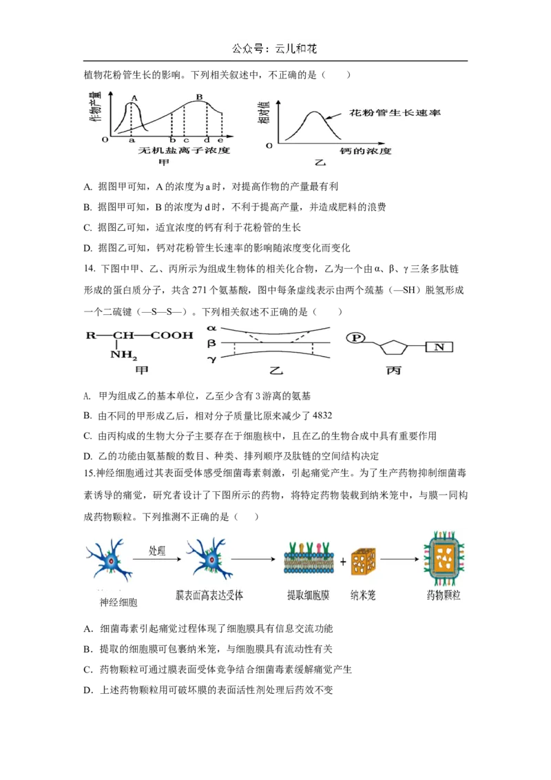 广东省肇庆市广信中学、四会市四会中学等五校2024-2025学年高一上学期第二次段考试生物试题（含答案）_2024-2025高一（7-7月题库）_2024年12月试卷
