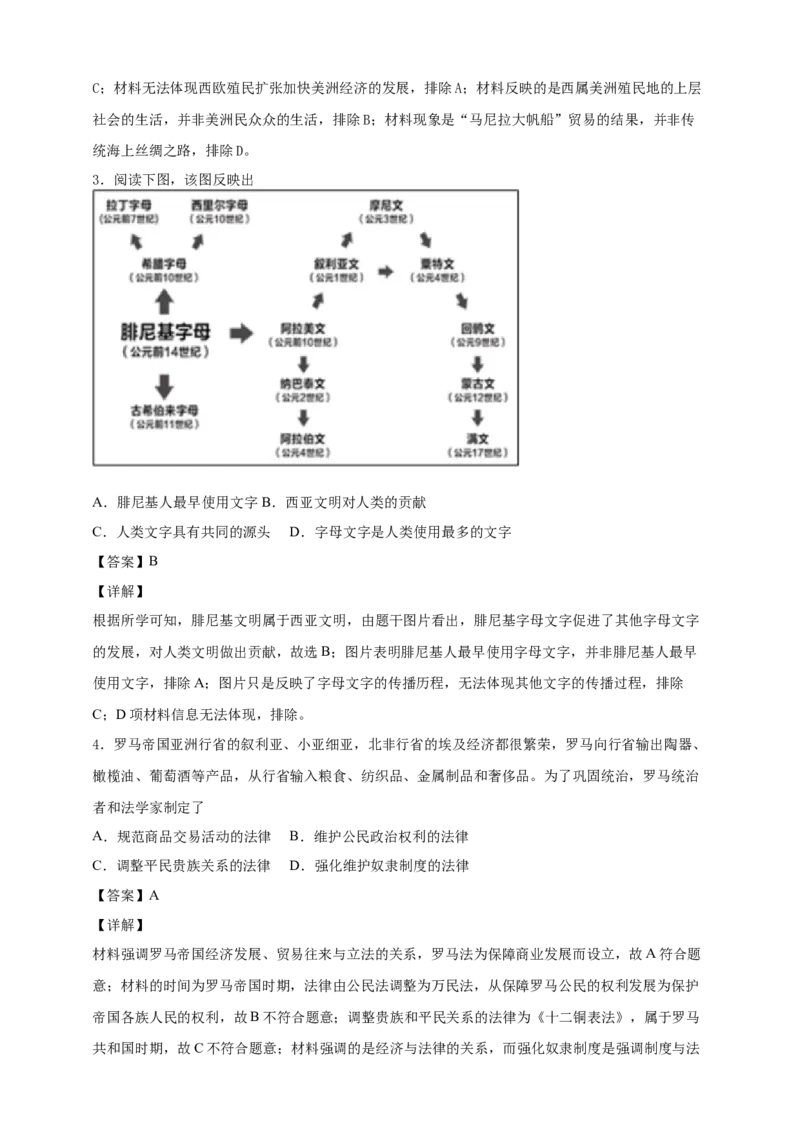 必修中外史纲要（下）高一（下）期末模拟试卷历史试题06（解析版）_E015高中全科试卷_历史试题_必修下_4.期末试卷_2020-2021学年高一（下）期末模拟试卷历史试题（解析版+原卷版）