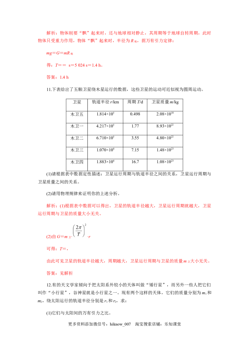7.3万有引力理论的成就（解析版）_E015高中全科试卷_物理试题_必修2_2.同步练习_同步练习（第一套）_7.3万有引力理论的成就（原稿版+解析版）