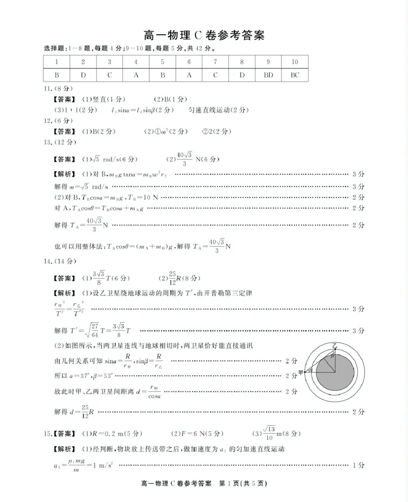 安徽省鼎尖名校2024-2025学年高一下学期5月阶段性检测物理（C）试卷（图片版，含解析）_2024-2025高一（7-7月题库）_2025年6月7.10新增