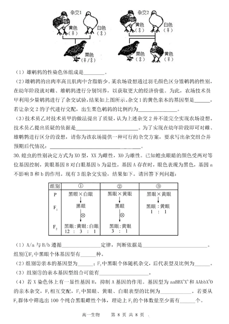 哈三中2024-2025学年度下学期高一学年期末考试生物_2024-2025高一（7-7月题库）_2025年7月_250718黑龙江省哈尔滨第三中学2024-2025学年度下学期高一学年期末考试（全科）
