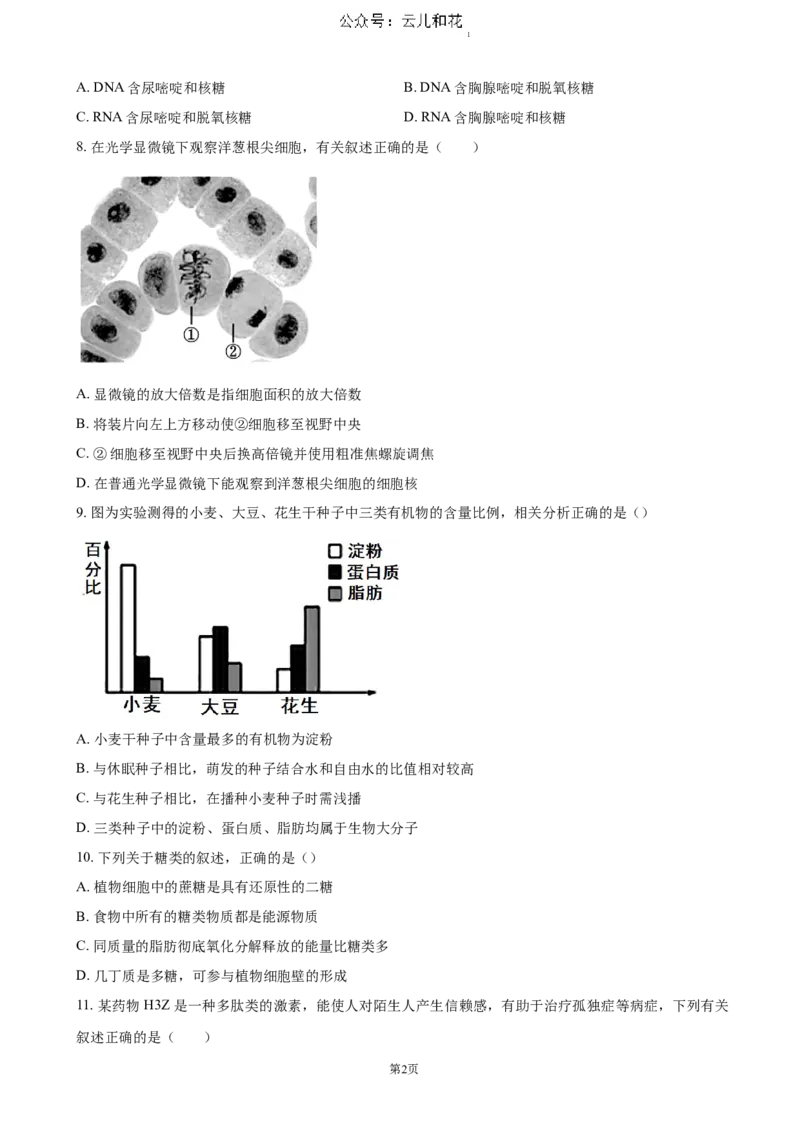 江苏省扬州市高邮市2024-2025学年高一上学期11月期中考试生物（含答案）_2024-2025高一（7-7月题库）_2024年12月试卷_1206江苏省扬州市高邮市2024-2025学年高一上学期11月期中考试