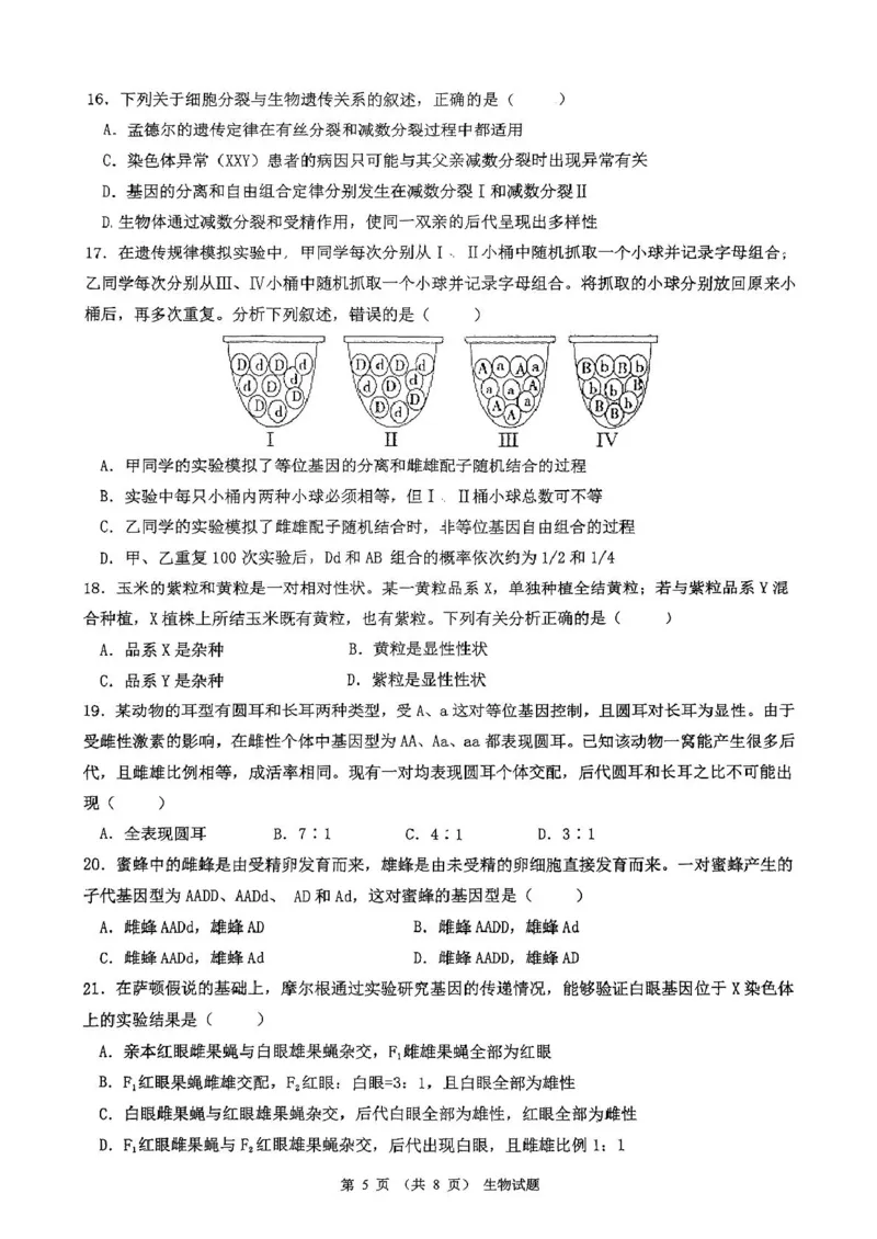 广东省河源市河源中学2024-2025学年高一下学期第一次教学质量检测（3月）生物试卷（PDF版，含解析）_2024-2025高一（7-7月题库）_2025年04月试卷