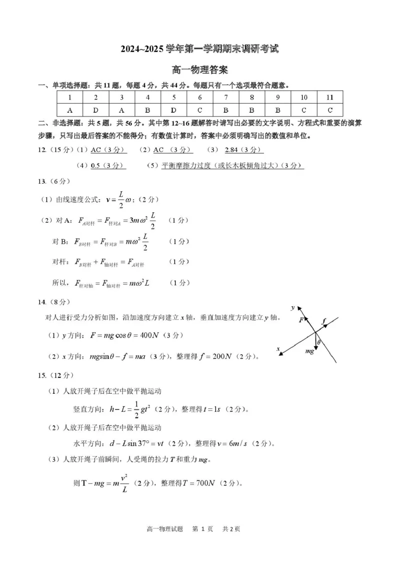 江苏省连云港市2024-2025学年高一上学期期末调研考试物理PDF版含答案_2024-2025高一（7-7月题库）_2025年01月试卷_0124江苏省连云港市2024-2025学年高一上学期期末调研考试