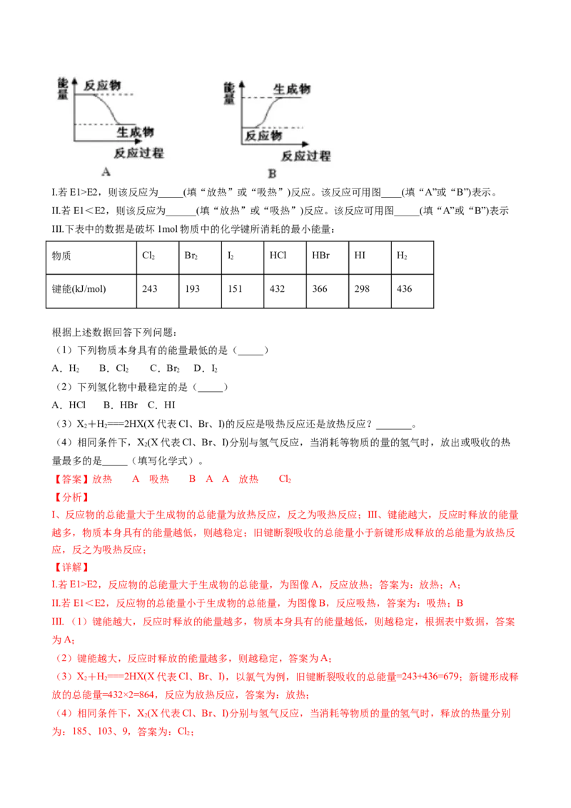 专题04化学反应与热能专项训练-高一化学下学期期中专项复习（人教版2019必修第二册）（解析版）_E015高中全科试卷_化学试题_必修2_2.新版人教版高中化学试卷必修二_6.期中专项复习