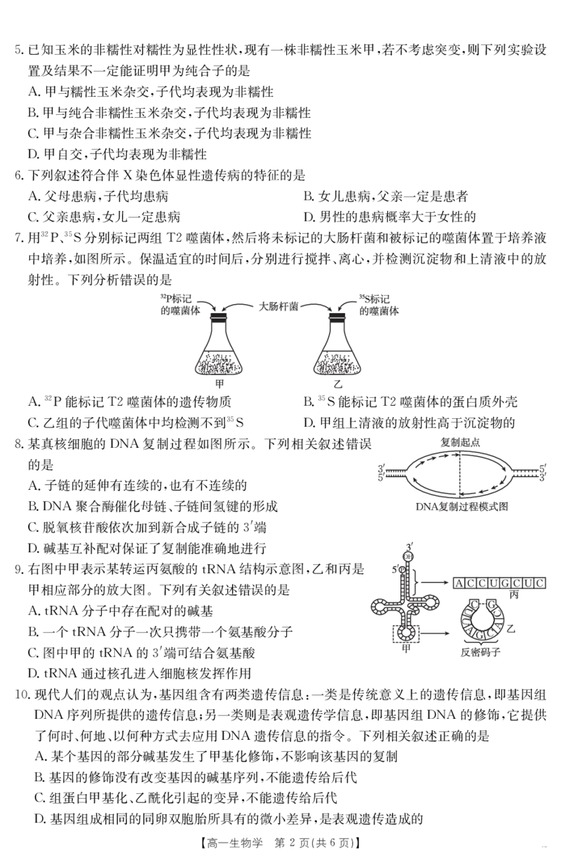 山西省2024-2025学年高一下学期期末考试生物_2024-2025高一（7-7月题库）_2025年7月_250716金太阳&middot;山西省2024-2025学年高一下学期期末考试（25-568A）