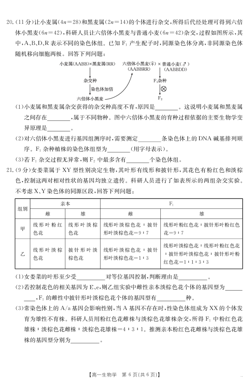 山西省2024-2025学年高一下学期期末考试生物_2024-2025高一（7-7月题库）_2025年7月_250716金太阳&middot;山西省2024-2025学年高一下学期期末考试（25-568A）