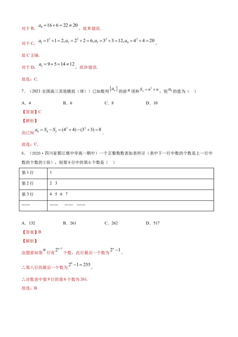 专题4.1数列的概念（A卷基础篇）解析版_E015高中全科试卷_数学试题_选修2_01.同步练习_同步练习（第四套）_专题4.1数列的概念（A卷基础篇）