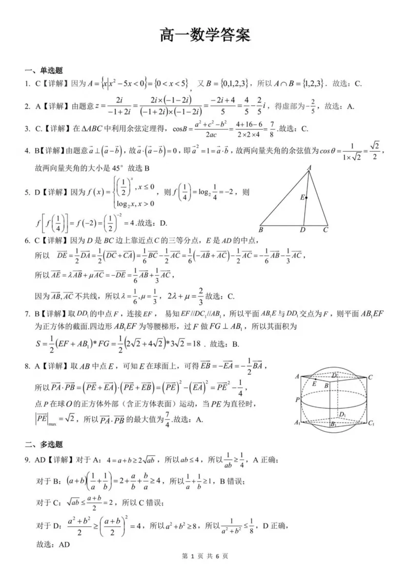 广西南宁市部分学校2024-2025学年高一下学期6月期末考试数学PDF版含解析_2024-2025高一（7-7月题库）_2025年7月_250704广西南宁市部分学校2024-2025学年高一下学期6月期末考试